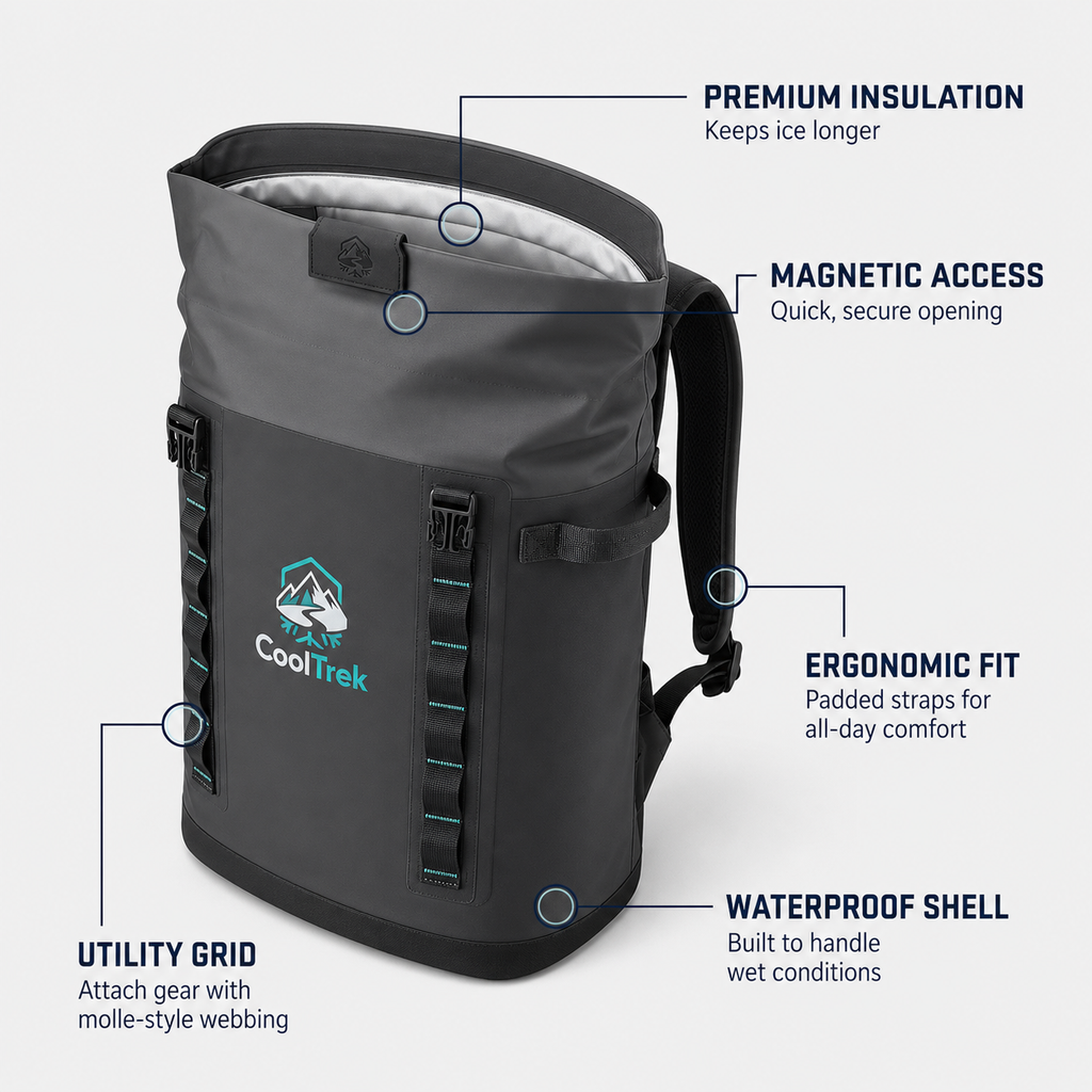 CoolTrek Hopper Backpack Soft Cooler, Waterproof Insulated Cooler Backpack for Picnic, Camping, Hiking & Day Trips